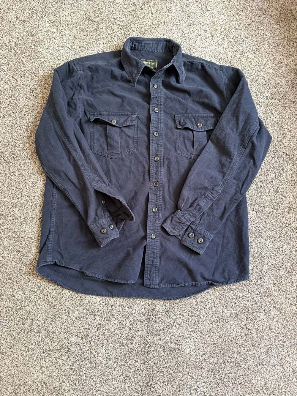 Eddie Bauer Vintage Navy Chamois Button-Down Long Sleeve Shirt